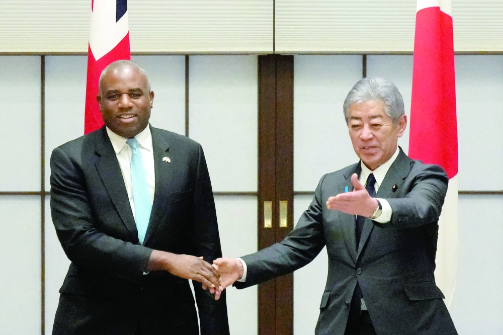 British Foreign Secretary David Lammy and Japanese Foreign Minister Takeshi Iwaya at Foreign Ministry's Iikura Guesthouse in Tokyo. - AFP

