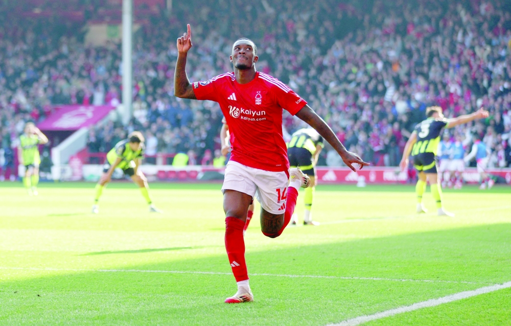 Nottingham Forest's Callum Hudson-Odoi celebrates scoring their first goal.— Reuters