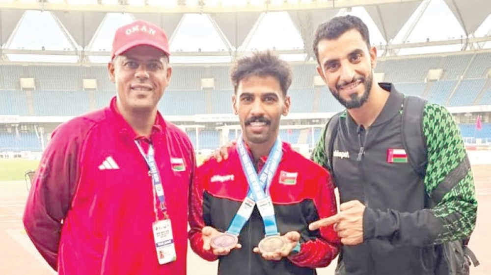 Taha al Harrasi managed a leap of 5.13 metres in the long jump, securing third place.