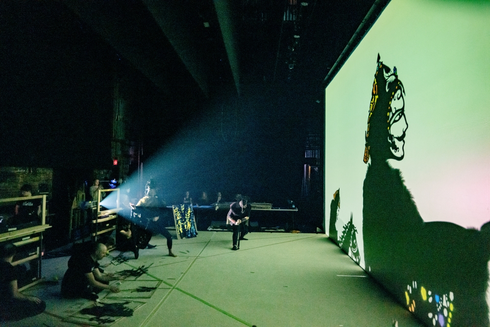Puppeteers perform a scene from “Song of the North” from backstage at the New Victory Theater in New York, March 11, 2025. (Gavin Doran/The New York Times)
