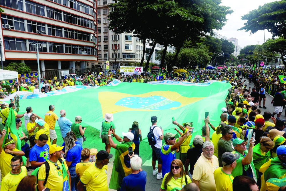 Demonstrators gather to support former Brazilian president Jair Bolsonaro, in Rio de Janeiro. — Reuters