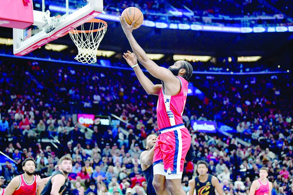 Los Angeles Clippers guard James Harden (1) shoots against the Cleveland Cavaliers during the second half at Intuit Dome. — Reuters