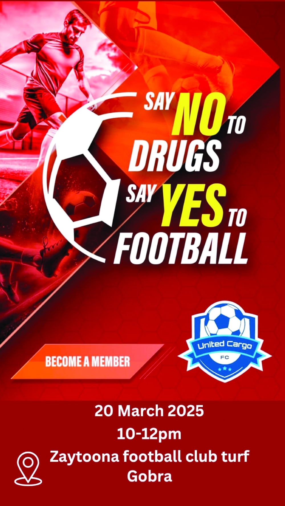 The tournament logo ‘Say no to Drugs, Say yes to Football’