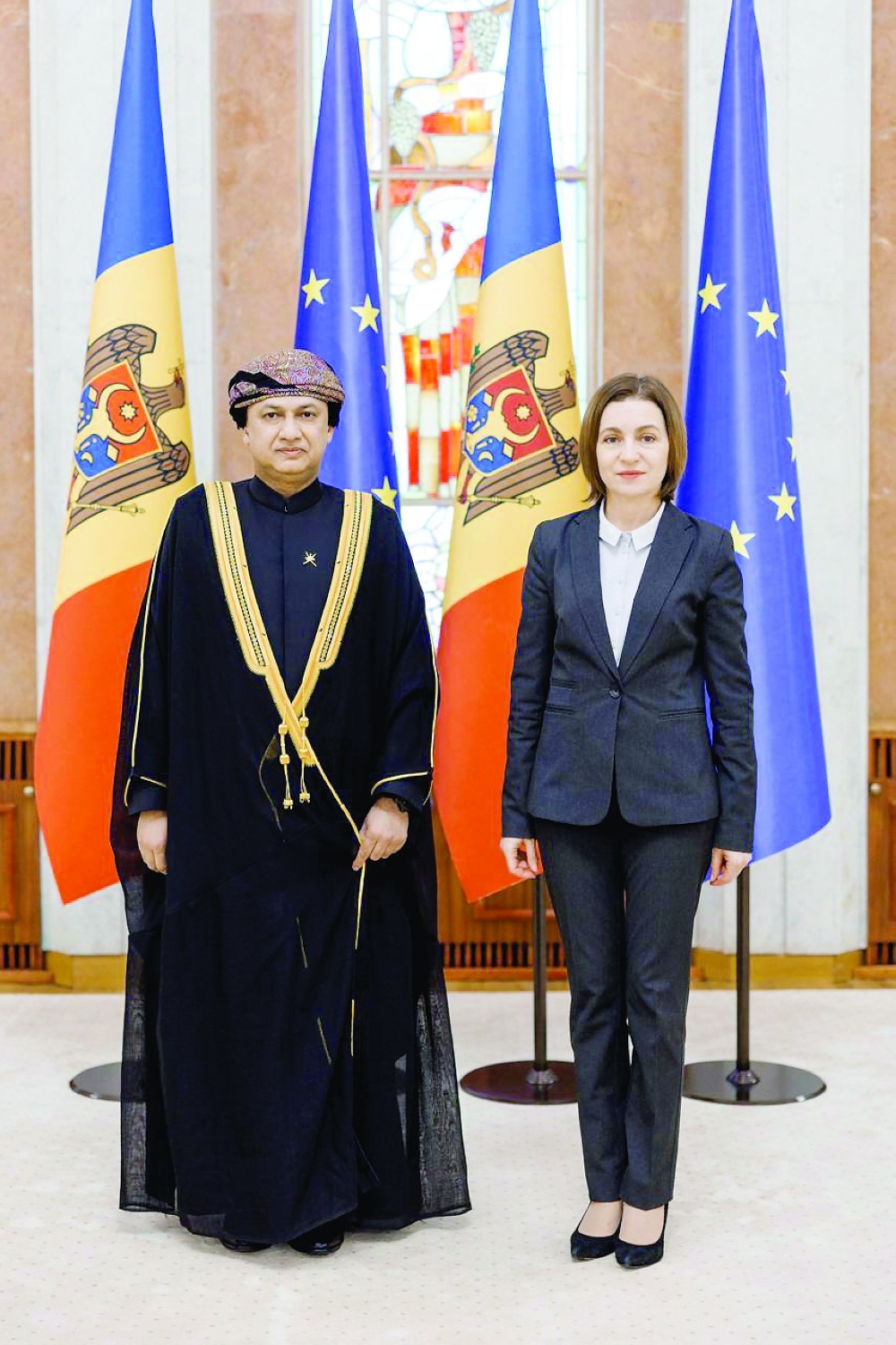 Malallah bin Mahmoud al Balushi, Oman's Ambassador to Hungary, presenting his credentials to Maia Sandu, President of Moldova