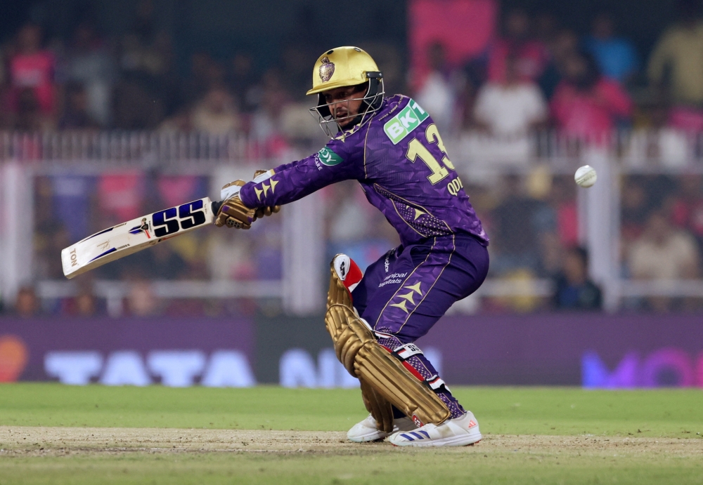 Kolkata Knight Riders' Quinton de Kock plays a shot. — Reuters