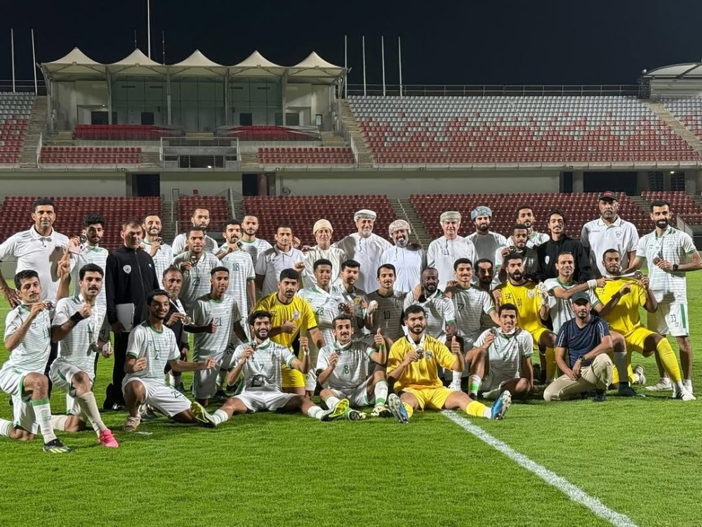 Samayil players celebrate promotion to Oman Professional League 