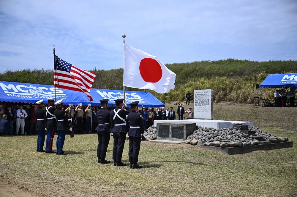 A joint US-Japan memorial service for the 80th anniversary of the Battle of Iwo Jima 1,250 kilometres from Tokyo. — AFP