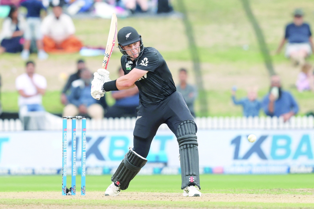 New Zealand's Mitchell Hay bats during the 2nd one-day international (ODI) cricket match between New Zealand and Pakistan at Seddon Park in Hamilton on April 2, 2025. (Photo by Michael Bradley / AFP)