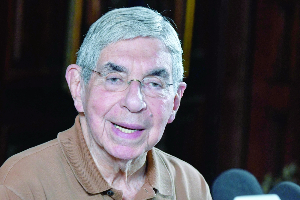 Former Costa Rica's president and 1987 Nobel Peace Prize winner Oscar Arias speaks during a press conference in San Jose. — AFP
