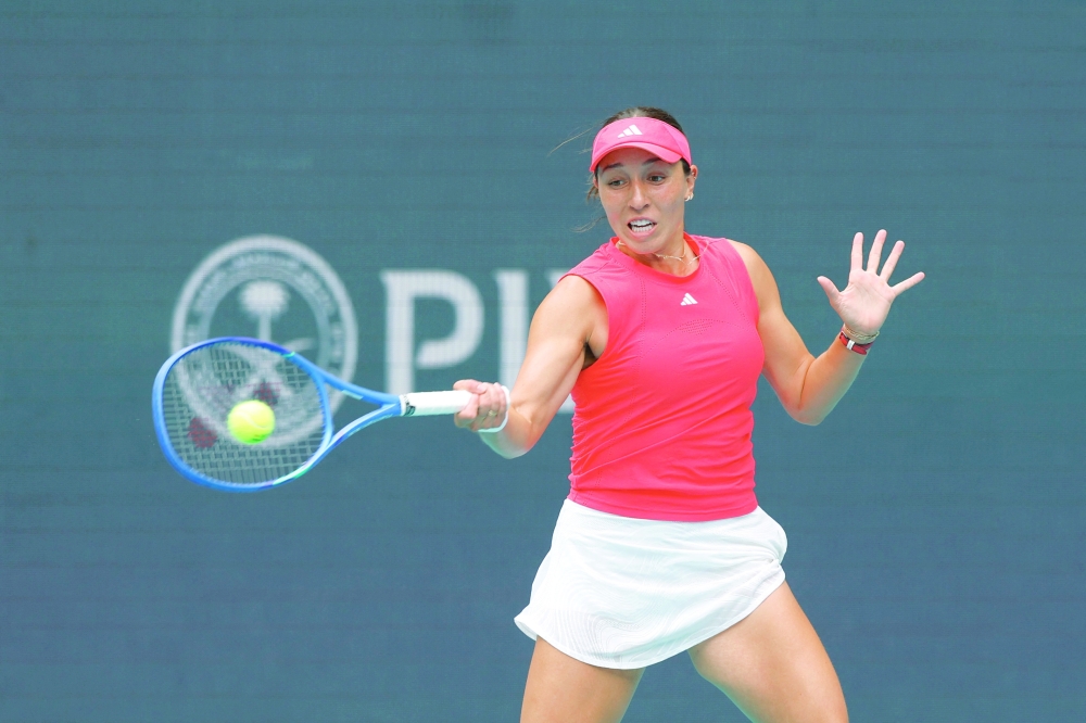 File Photo: Jessica Pegula hits a forehand against Aryna Sabalenka in the Miami Open at Hard Rock Stadium. — Reuters