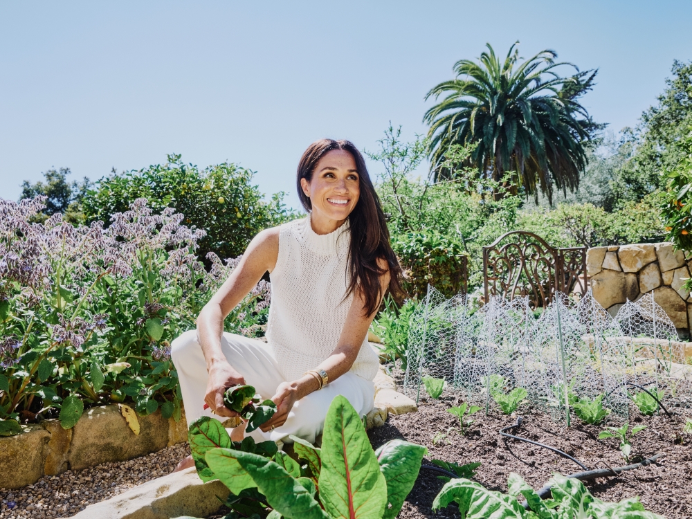 Meghan, Duchess of Sussex, in her garden in Montecito, Calif., where she grows produce that she uses in her cooking. (Adam Amengual/The New York Times)