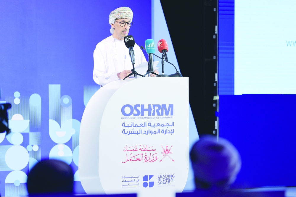 Dr Ghalib bin Saif al Hosni, Chairman of OSHRM, speaking at the event.