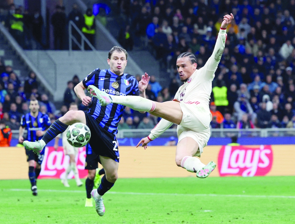 Inter Milan's Nicolo Barella in action with Bayern Munich's Leroy Sane. — Reuters