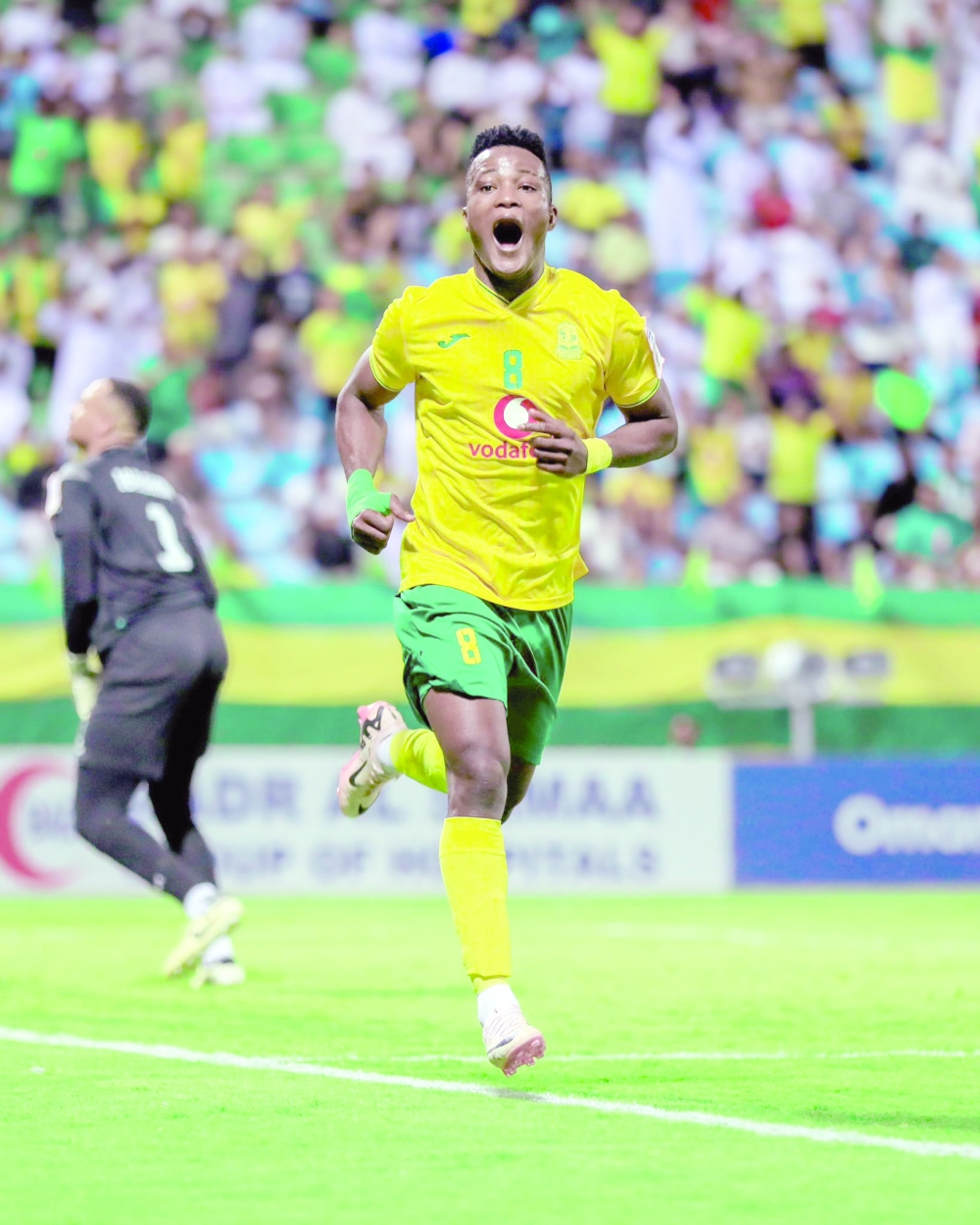 Seeb's Aboubacar Camara celebrates scoring the goal.