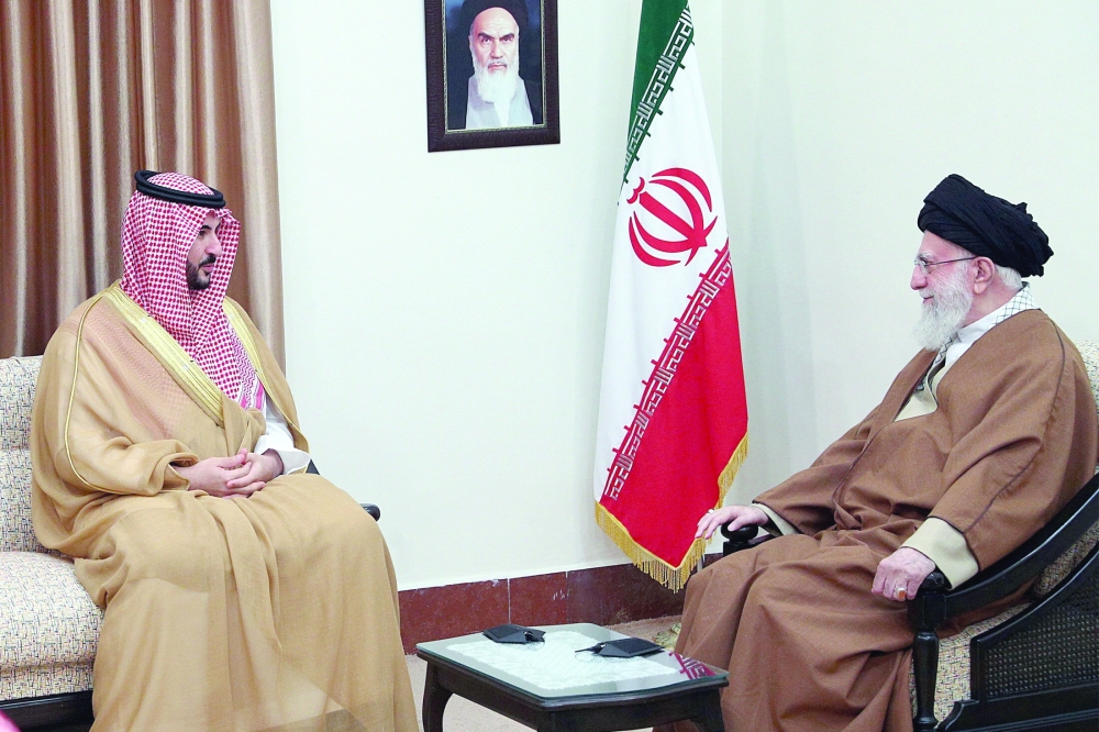 Iran's Supreme Leader Ayatollah Ali Khamenei meets Saudi Defence Minister Prince Khalid bin Salman
