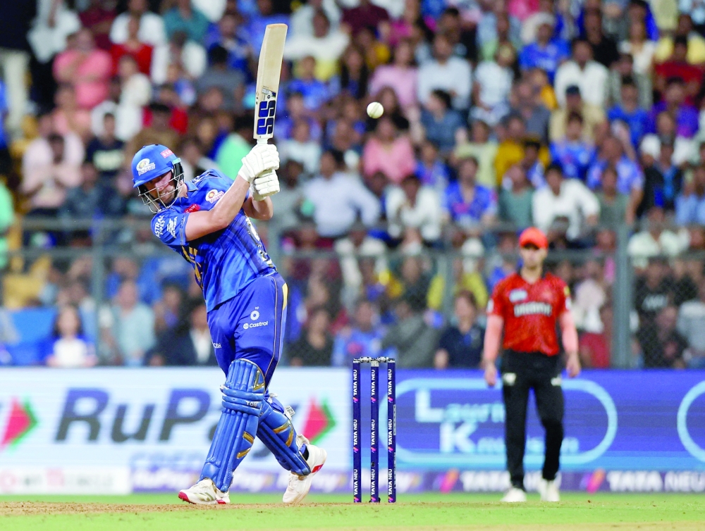 Mumbai Indians' Will Jacks in action against Sunrisers Hyderabad at Wankhede Stadium, Mumbai. — Reuters
