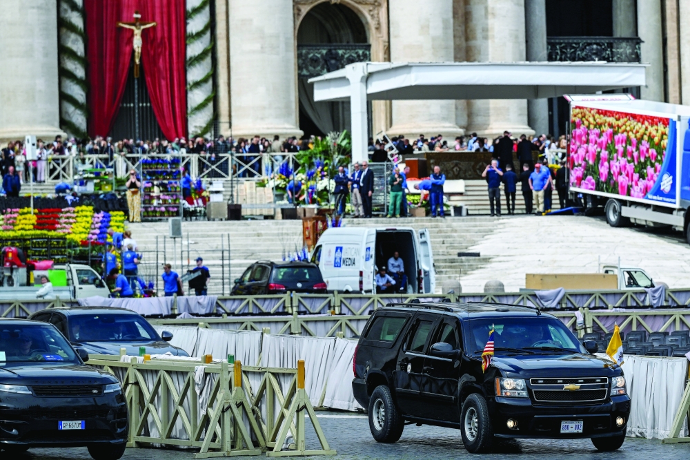 The motorcade of US Vice President JD Vance departs, at the Vatican. — Reuters