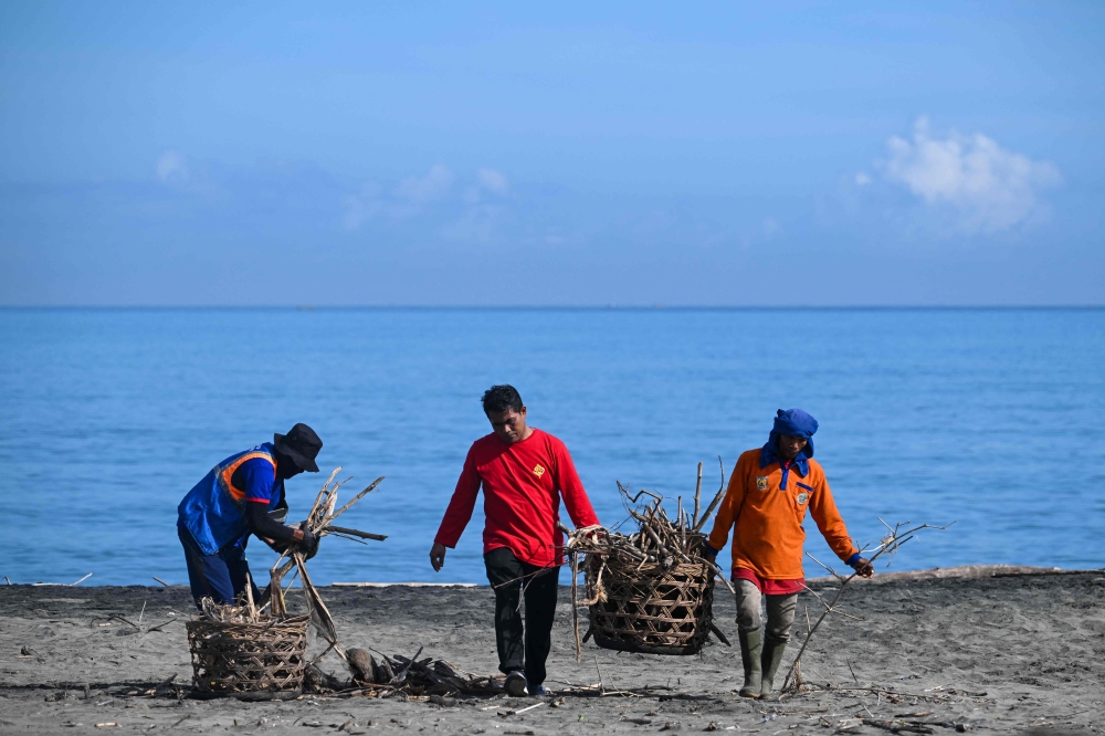 Volunteers clean a beach to mark Earth Day