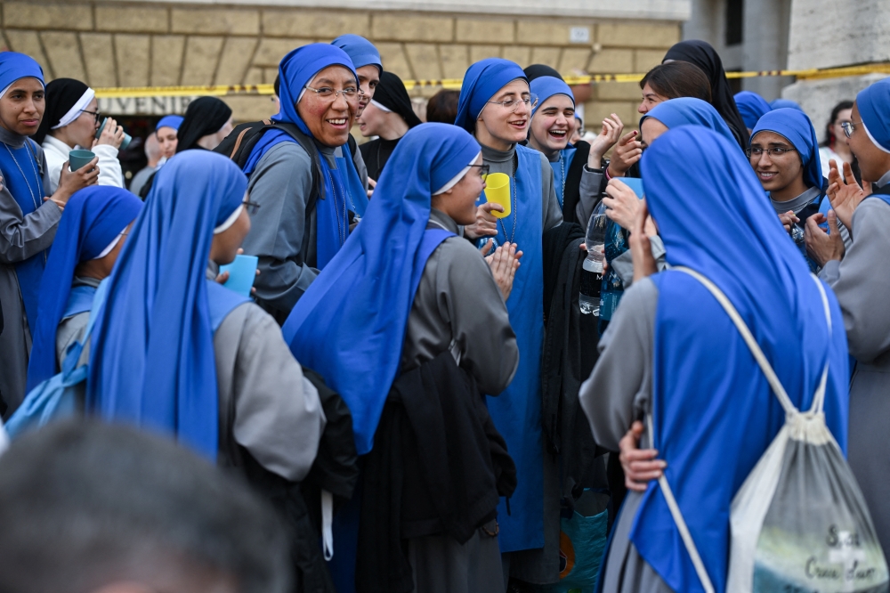 Nuns after seeing Pope Francis lying in state, at the Vatican's St Peter's Basilica, in Rome. - Reuters
