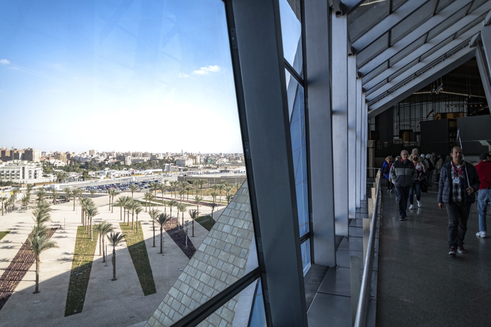 Visitors at the Grand Egyptian Museum in Giza, Egypt, in February 2025. (Stephen Hiltner/The New York Times)