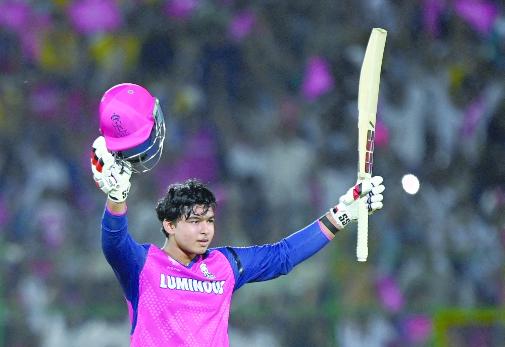 Rajasthan Royals' Vaibhav Suryavanshi celebrates after becoming the youngest player to score an IPL century. — Reuters