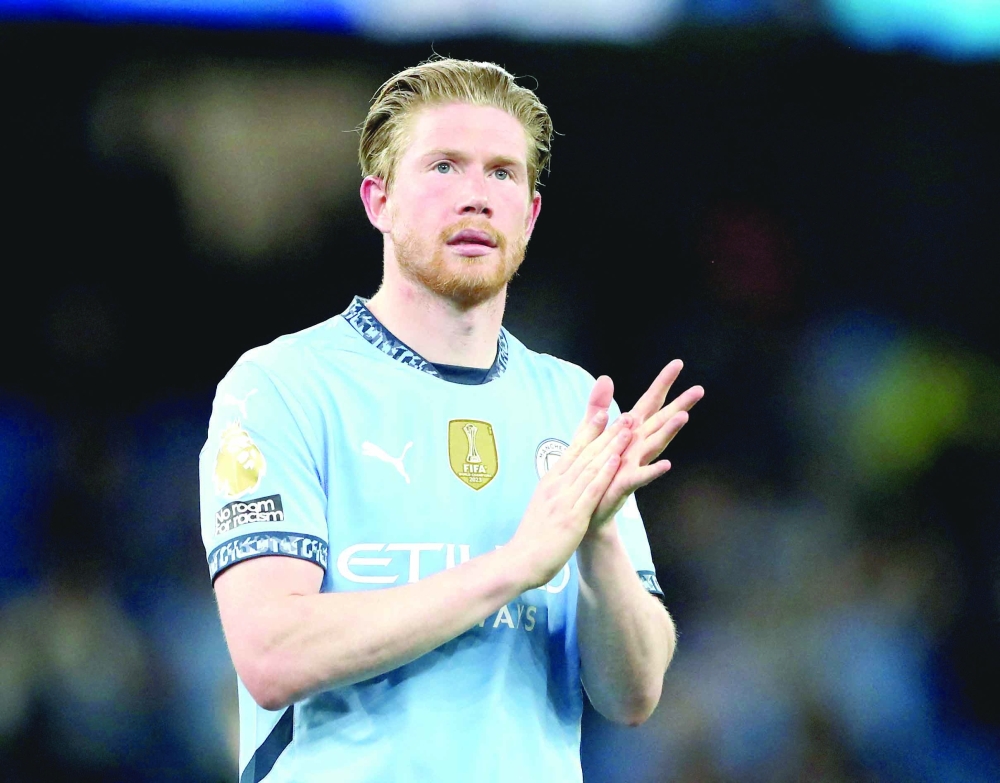 Manchester City's Kevin De Bruyne celebrates after the match. — Reuters