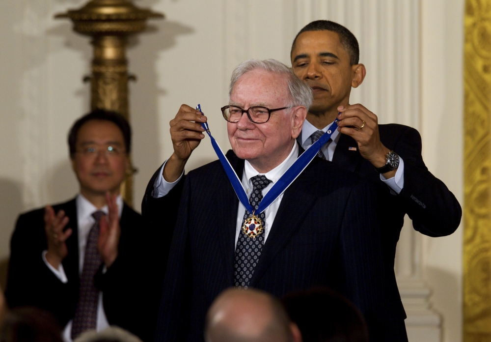 President Barack Obama presents the Medal of Freedom to Warren Buffett at White House in Washington, on Feb. 15, 2011. 
