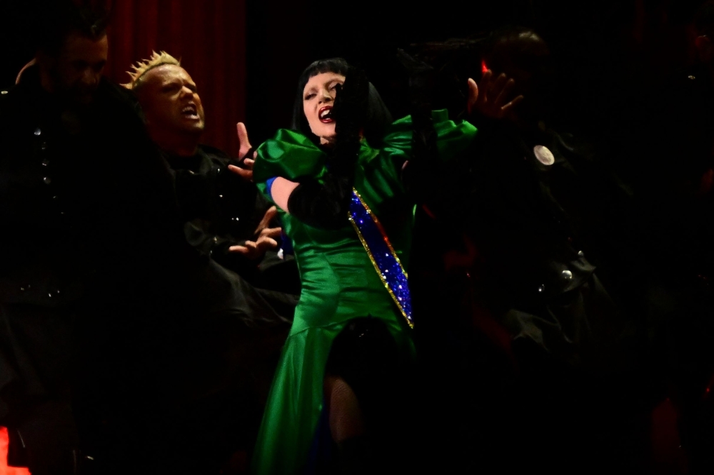 US pop star Lady Gaga performs during her concert at Copacabana beach in Rio de Janeiro, Brazil on May 3, 2025.  (Photo by Pablo PORCIUNCULA / AFP)

