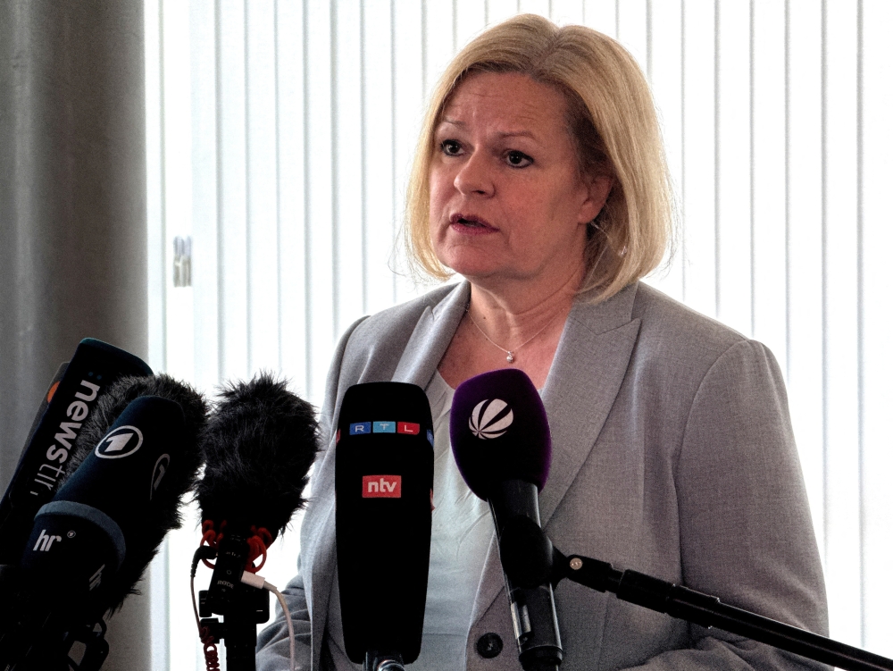 Outgoing German Interior Minister Nancy Faeser gives a statement in Wiesbaden. — Reuters 