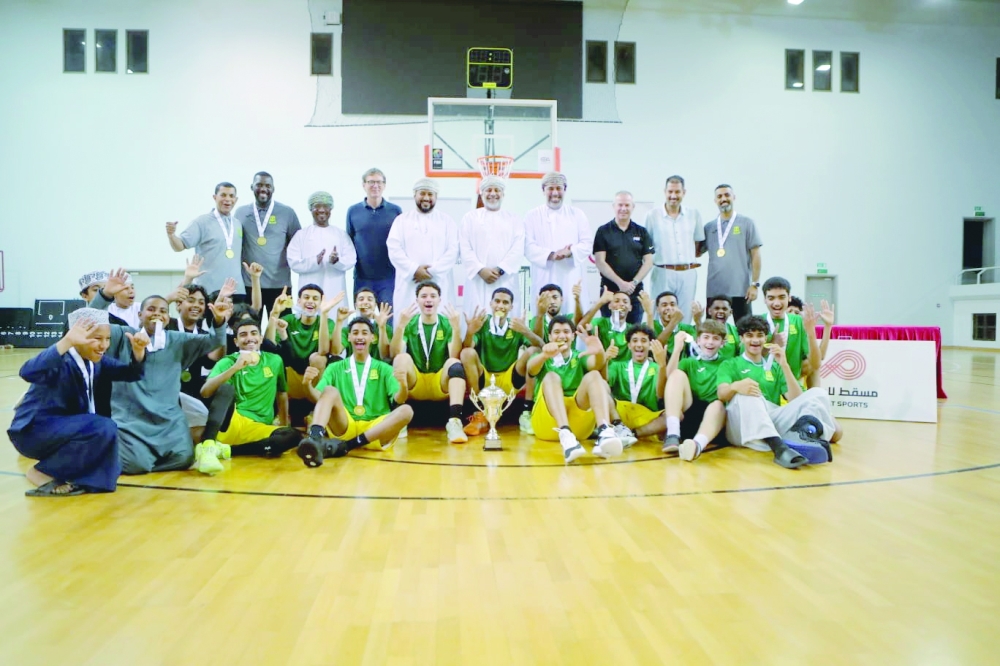 Seeb players celebrate crowned the champion of the 2024–2025 Junior Basketball League 