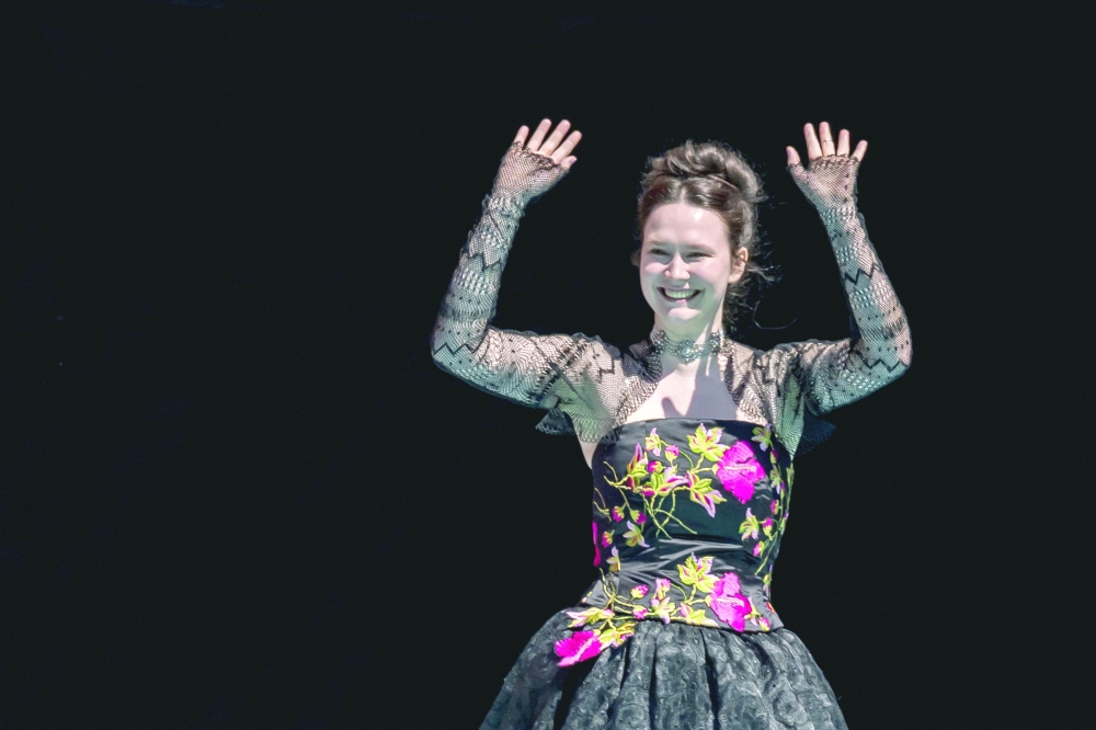 Swiss singer Zoe Me representing Switzerland with the song "Voyage" arrives on the turquoise carpet next to the Basel Town Hall during the opening ceremony of the Eurovision Song Contest 2025 in Basel on May 11, 2025.