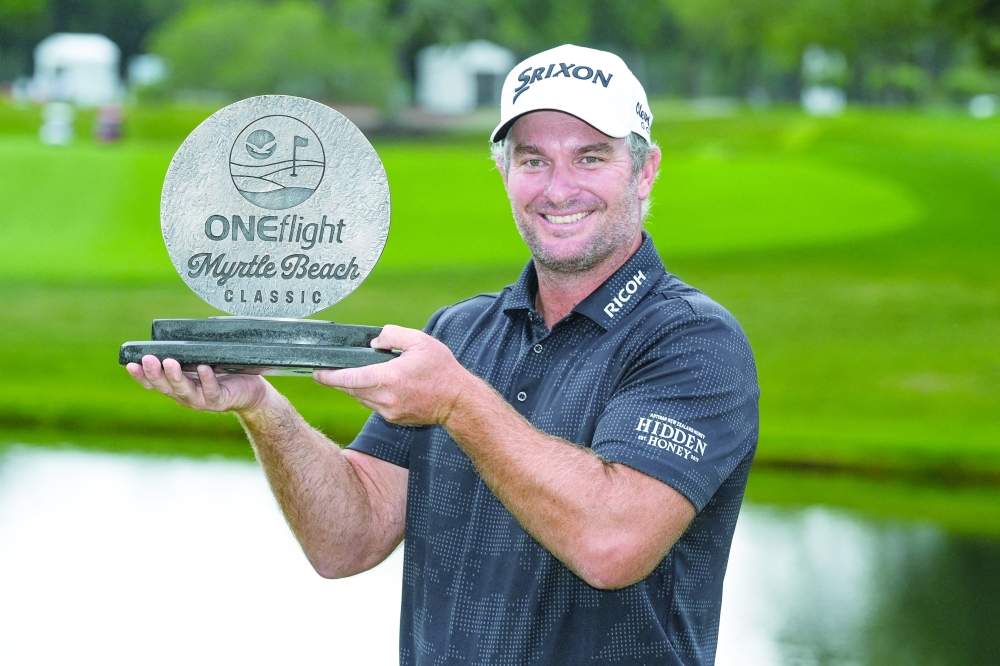 Ryan Fox celebrates his playofff win during the final round of the Myrtle Beach Classic golf tournament. — Imagn Images