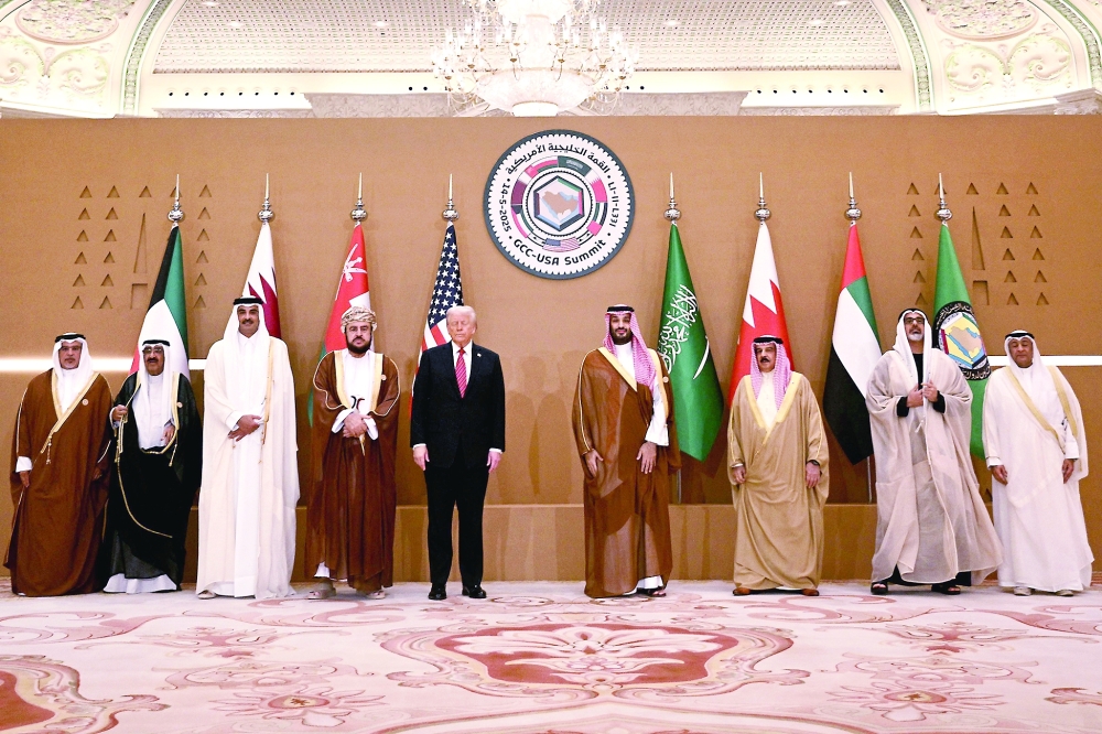 US President Donald Trump poses with Gulf leaders before the Gulf-US Summit in Riyadh on Wednesday.