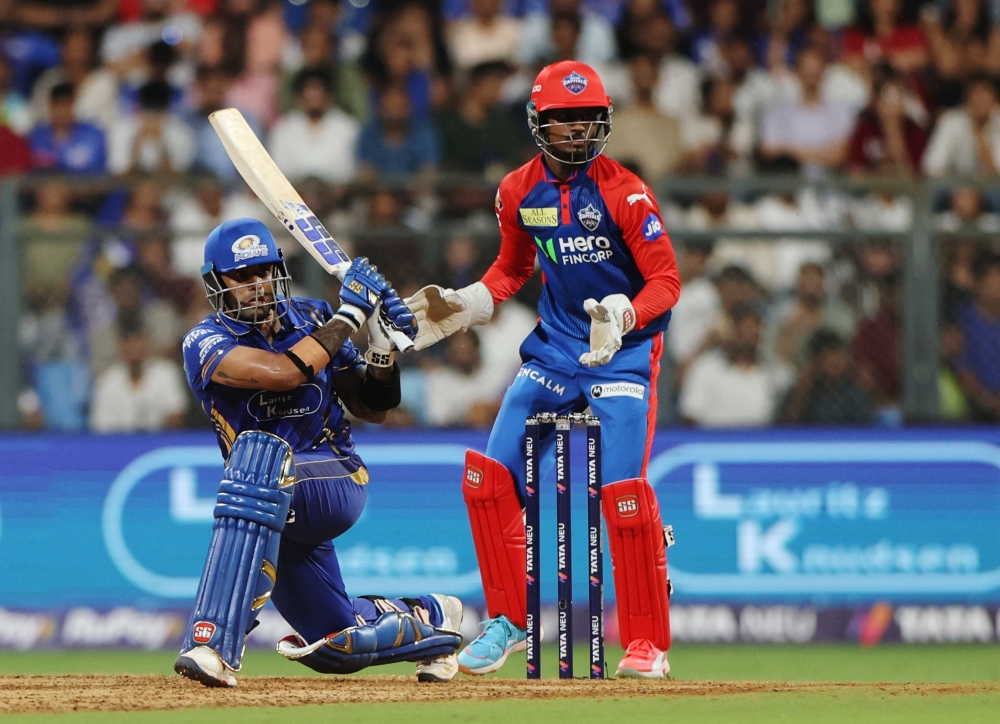 Cricket - Indian Premier League - IPL - Mumbai Indians v Delhi Capitals - Wankhede Stadium, Chennai, India - May 21, 2025 Mumbai Indians' Suryakumar Yadav in action REUTERS/Francis Mascarenhas
