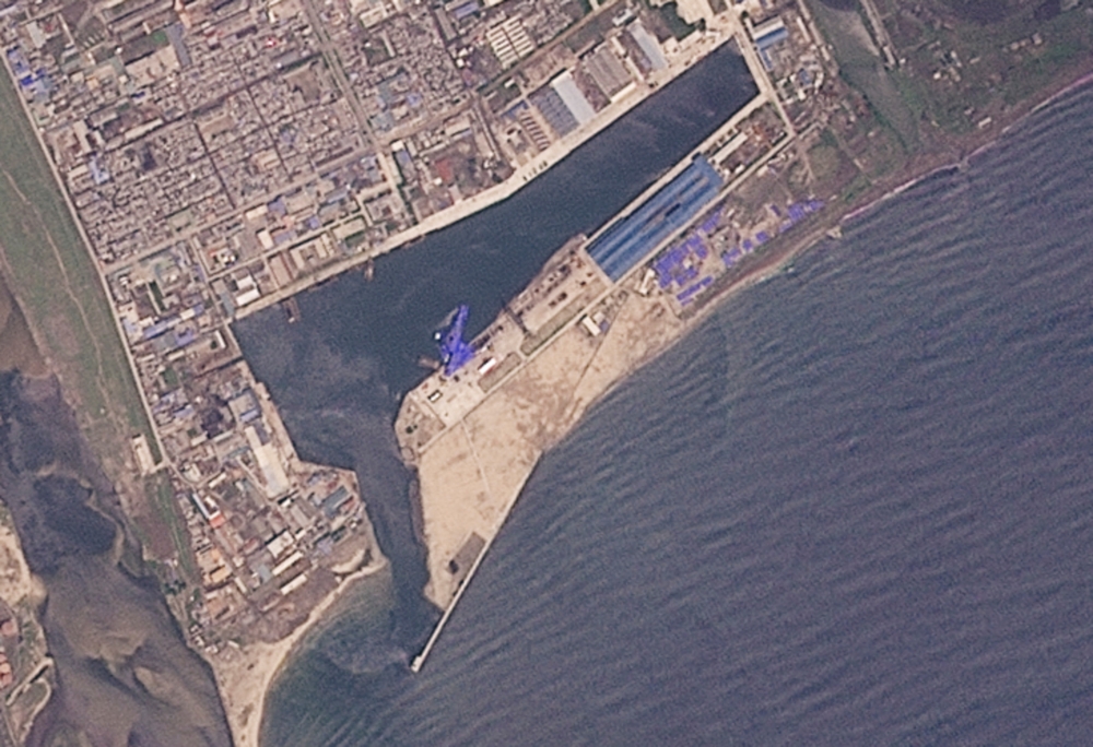 The North Korean warship appears in water at shipyard after the launch accident, in Chongjin. — Reuters