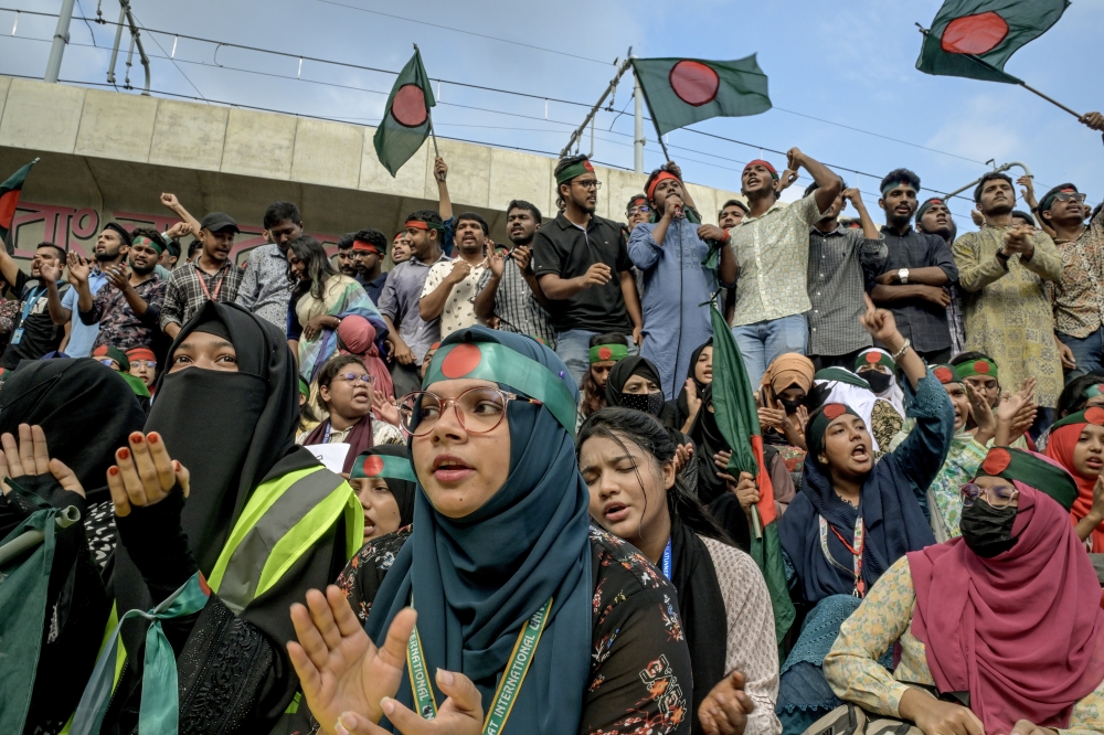 One of many student protests in Dhaka that forced Sheikh Hasina, Bangladeshs autocratic ruler, to flee the country on Aug. 13, 2024. (Atul Loke/The New York Times)