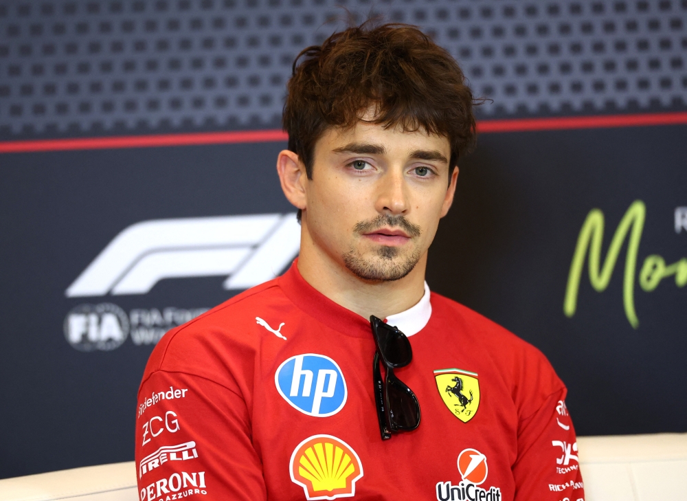 Formula One F1 - Monaco Grand Prix - Circuit de Monaco, Monaco - May 22, 2025 Ferrari's Charles Leclerc during a press conference ahead of the Monaco Grand Prix REUTERS/Piroschka Van De Wouw
