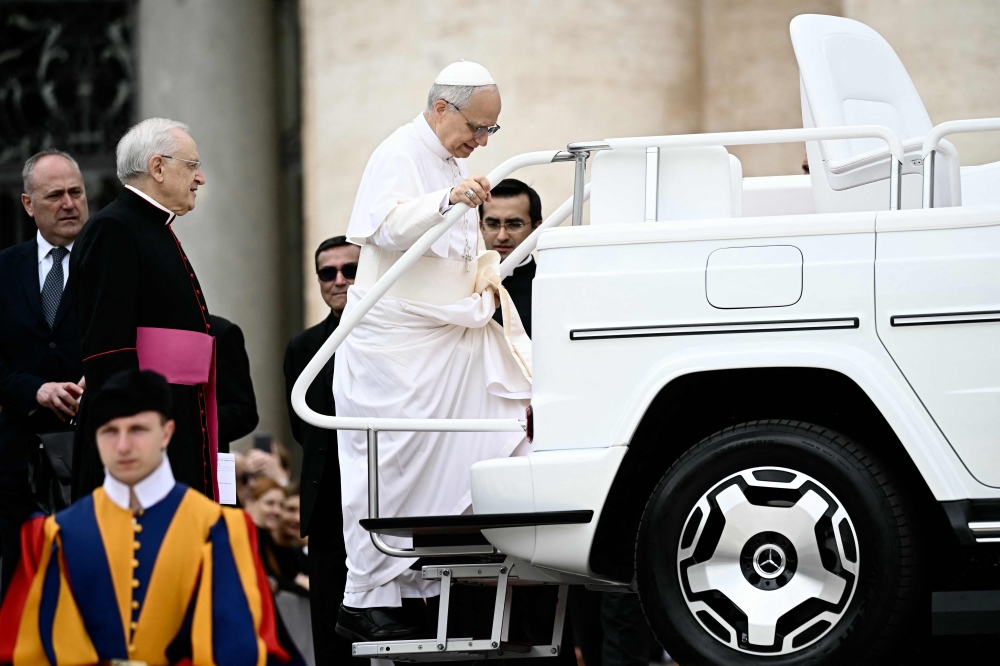 Pope Leo XIV gets on the popemobile, at St Peter's Square in The Vatican. — AFP