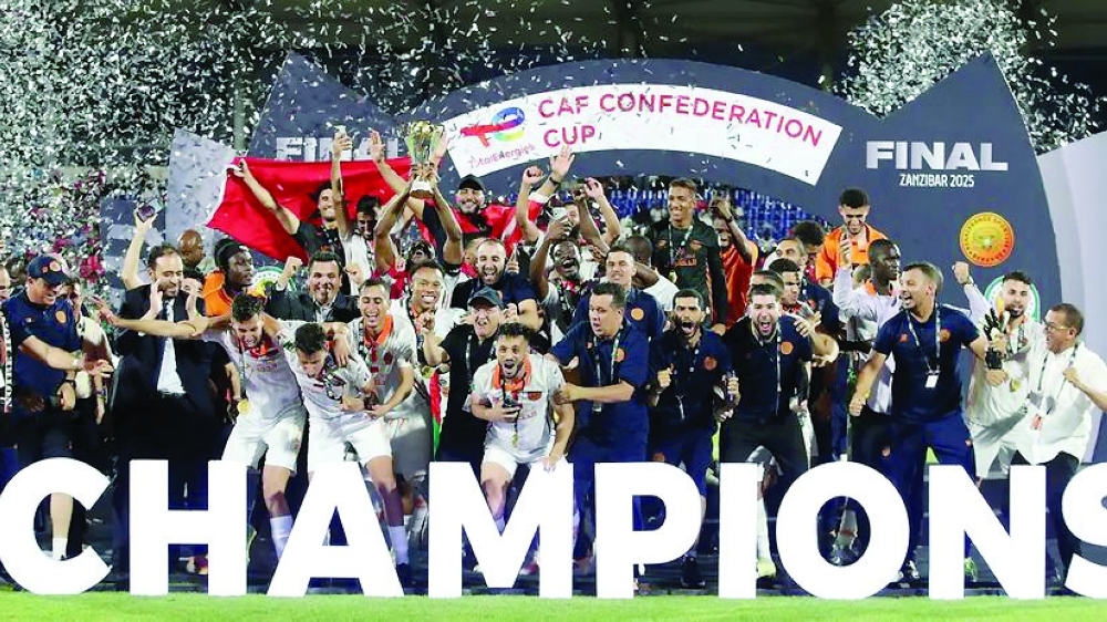 RS Berkane of Morocco players celebrate winning the 3rd CAF Cup title