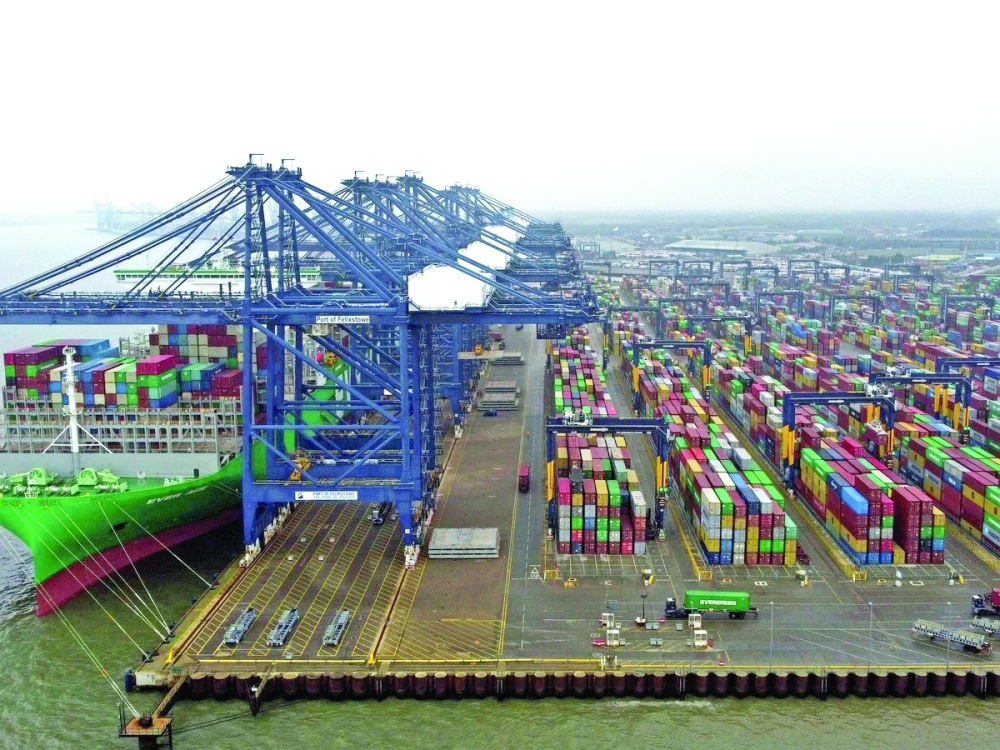 A view of the Port of Felixstowe in Suffolk, Britain's biggest and busiest container port.— AFP