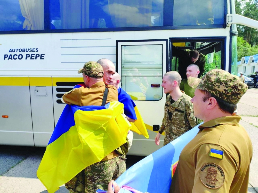 Prisoners of war (POWs) are seen after a swap, at an unknown location in Ukraine. — Reuters