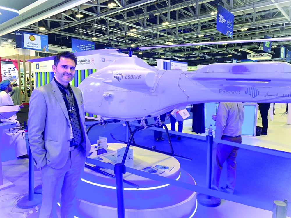 Hamadi Ben Ftima, Cargo Drones Project Manager – Esbaar, pictured with a drone capable of carrying 50 kilo payloads over a distance of 360 km.