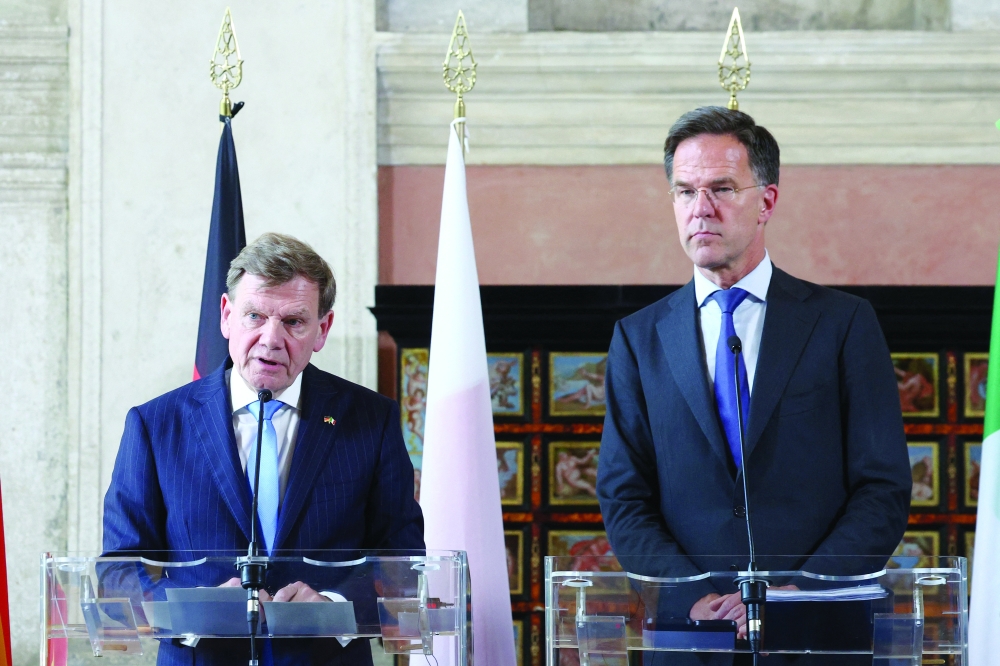Nato Secretary General Mark Rutte and Germany's Minister of Foreign Affairs Johann Wadephul attend a joint press conference, in Rome. — Reuters