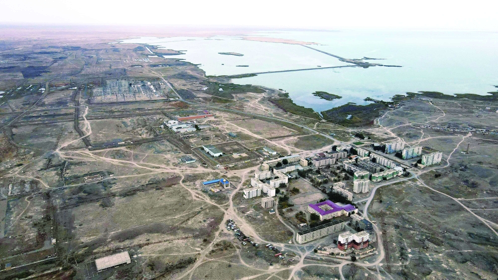 An aerial view shows the village of Ulken and the proposed nuclear power plant site near the village of Ulken, located on the shores of Lake Balkhash, about 400 kilometres north of Almaty, the place where the first country's nuclear power plant is planned to be built. — AFP