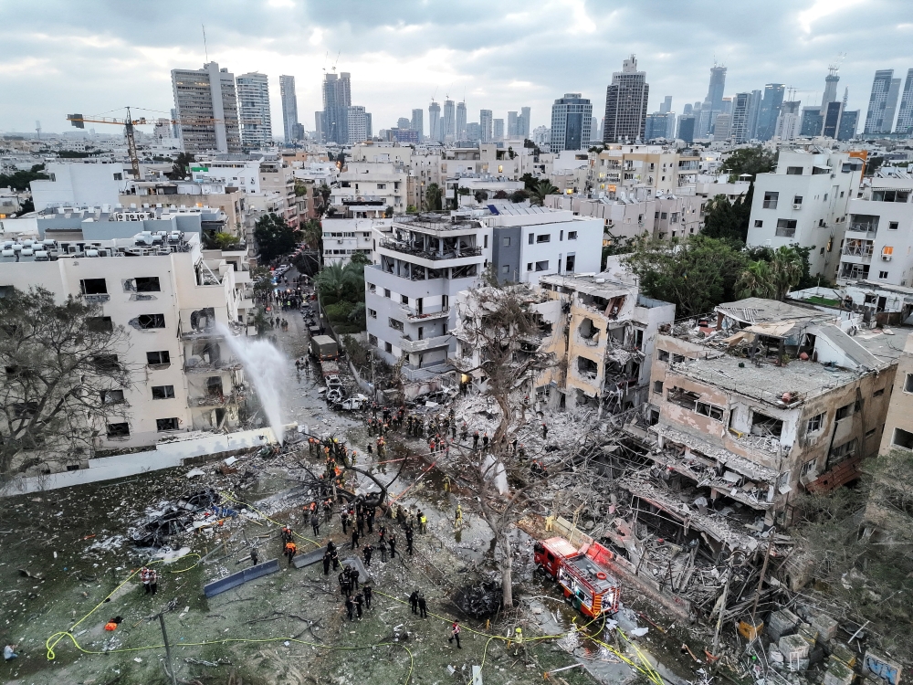 A drone photo shows the damage over residential homes, in Tel Aviv. — Reuters