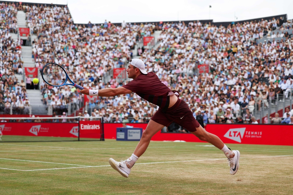Britain's Jack Draper plays a forehand return to Czech Republic's Jiri Lehecka during their men's singles semifinal tennis match. — AFP