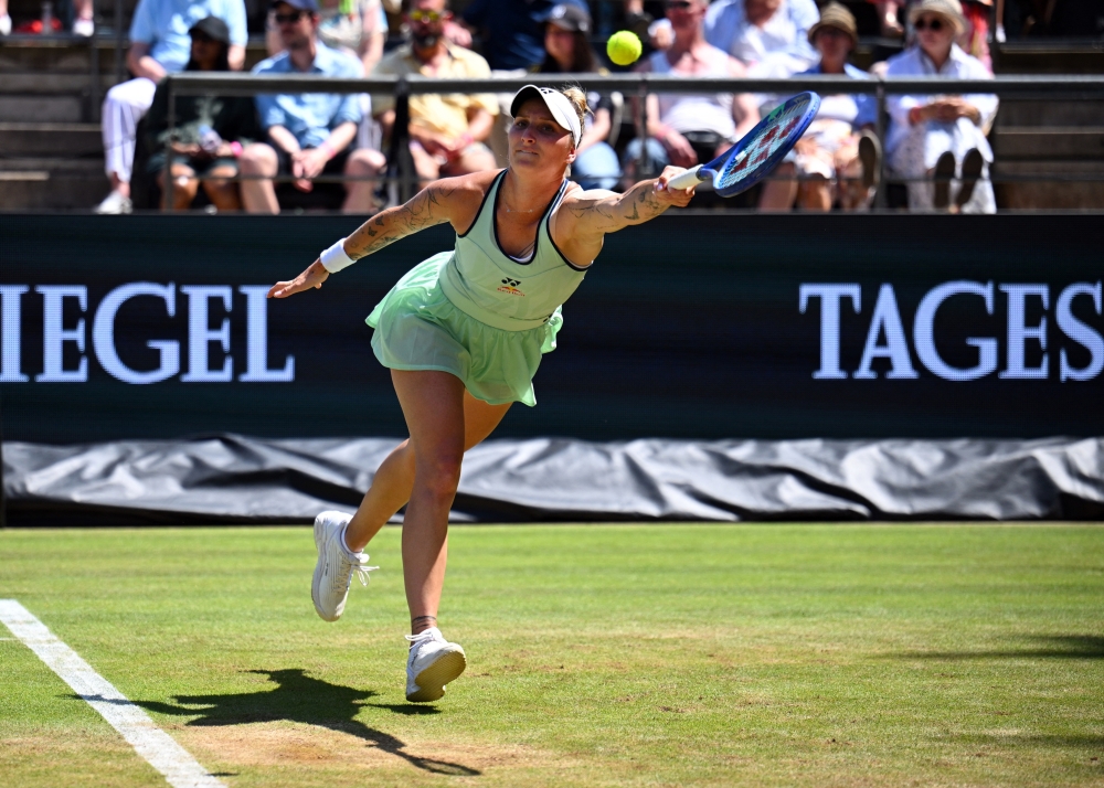 Czech Republic's Marketa Vondrousova in action during her semifinal match against Belarus' Aryna Sabalenka. — Reuters