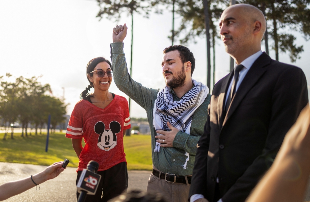 Columbia University graduate Mahmoud Khalil speaks to media after being released from immigration custody in Jena, Louisiana, US. - Reuters  
