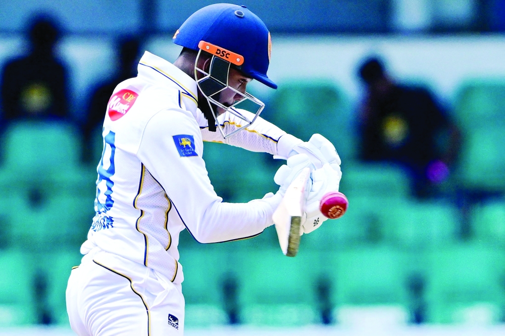 Sri Lanka's Pathum Nissanka plays a shot during the third day of the second Test cricket match. — AFP