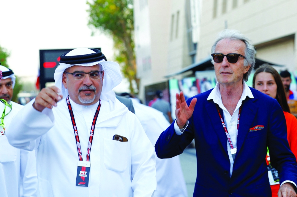 Crown prince of Bahrain Salman bin Hamad Al Khalifa is seen with former Ferrari chairman Luca Cordero di Montezemolo. — Reuters